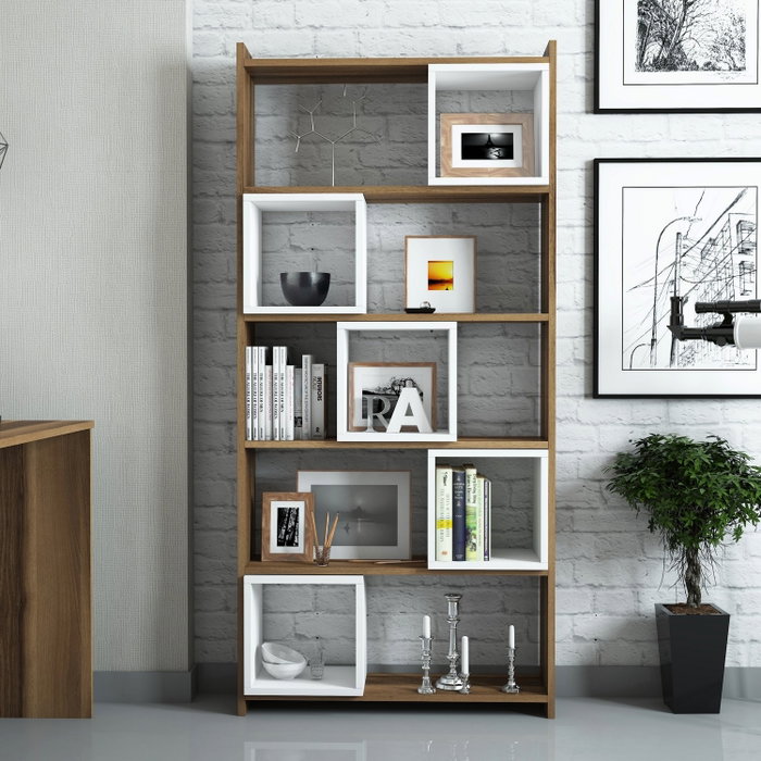 Hanah Home Estantería Moderna Blanco y Nogal